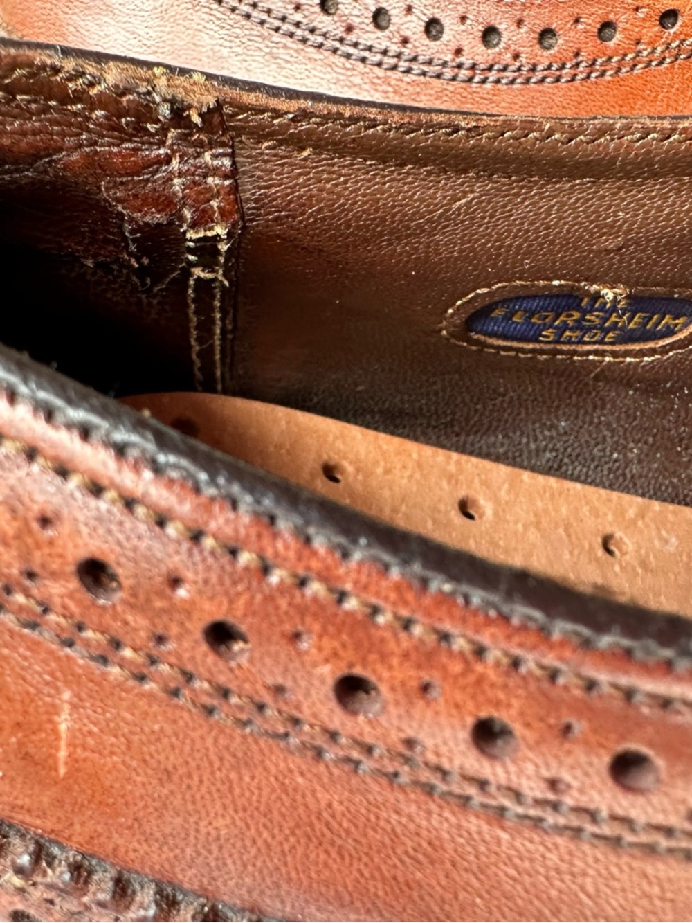 Vintage Classic Leather Longwing Wingtip Oxford Shoes 8D by Florsheim - Picture 2 of 7